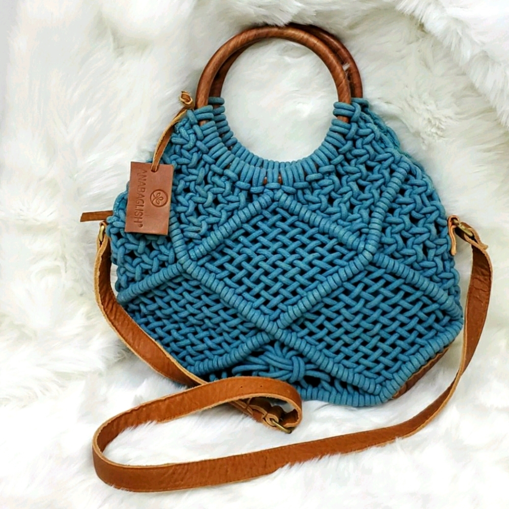 Anabaglish cotton woven macrame bag purse wood knit boho festive